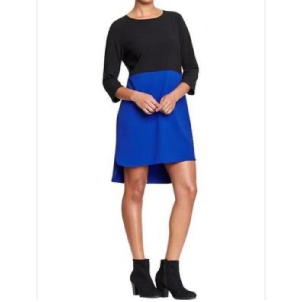 Old Navy Shift Dress Long Sleeve Hi Lo Colorblock Size Medium Tall Blue Black
